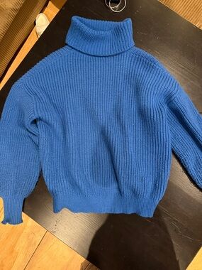 SHEIN Blue Ribbed Turtleneck Sweater